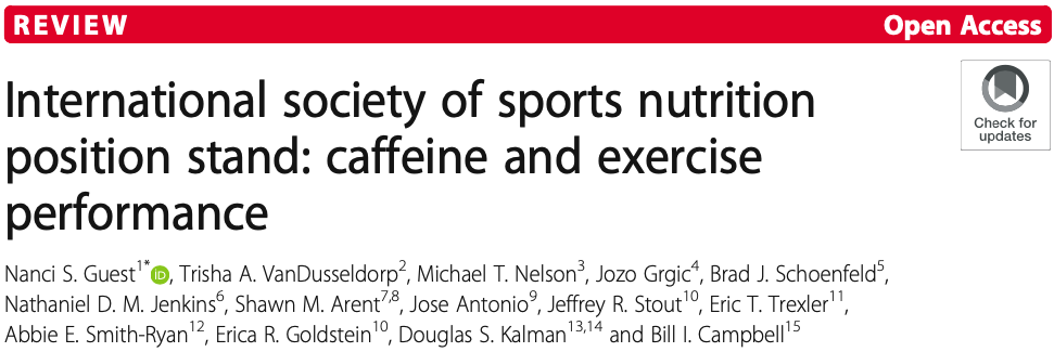 Capture d'écran de l'article "International society of sports nutrition position stand: caffeine and exercise peformance" par Guest et al., 2021.